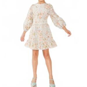 NEW MARLO daphne embroidered long sleeve dress in white
